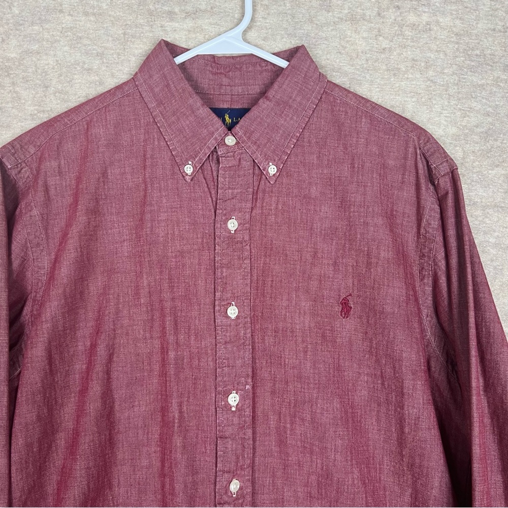 Ralph Lauren Burgundy Button Down Slim Fit Shirt - Size Large